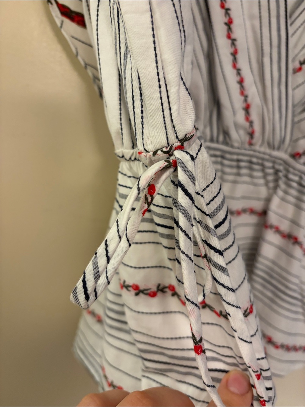 Draper James Women’s White Striped Peplum Top with Red Floral Embroidery, size M - Picture 5 of 6